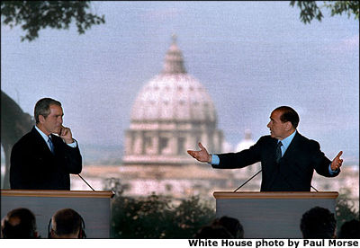 President Bush and Prime Minister Berlusconi of Italy hold a press conference in Rome. White House photo by Paul Morse.