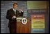 Governor Tom Ridge announces the Homeland Security Advisory System designed to measure and evaluate terrorist threats in Washington, D.C., March 12, 2002. It is based on threat conditions of five different alerts: low (green), guarded (blue), elevated (yellow), high (orange) and severe (red). 