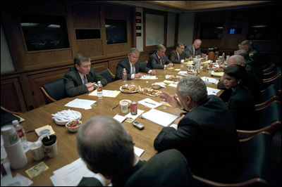 After his address to the nation, President George W. Bush met with his National Security Council.