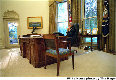 President Bush speaks with Austrailian Prime Minister John Howard from the Oval Office Sept. 28. The day before the terrorist attacks, President Bush and Prime Minister Howard Commemorated 50 years of military alliance at the Navy Yard in Washington, D.C.
