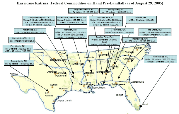 Hurricane Katrina: Federal Commodities on Hand Pre-Landfall as of August 29, 2005
