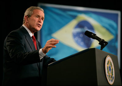 President George W. Bush delivers remarks in Brasilia, Brazil, Sunday, Nov. 6, 2005. 