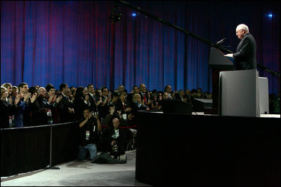 Vice President Dick Cheney is applauded during remarks made to the American Israel Public Affairs Committee (AIPAC) 2006 Annual Policy Conference in Washington, Tuesday, March 7, 2006. The annual conference is AIPAC's premier event and is attended by senior US and Israeli government officials as well as numerous members of Congress and over 4,000 pro-Israel activists from all 50 states.