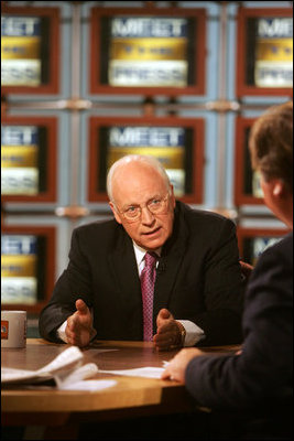 Vice President Dick Cheney is interviewed by Tim Russert during a taping of NBC's 'Meet the Press' at NBC studios in Washington, D.C., Sunday, September 10, 2006. 