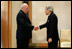 Vice President Dick Cheney is greeted Wednesday, Feb. 21, 2007, by Japan's Emperor Akihito at the Imperial Palace in Tokyo.