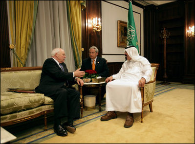 Vice President Dick Cheney meets one-on-one with King Abdullah of Saudi Arabia, Saturday, May 12, 2007 at Fahd ibn Sultan Palace in Tabuk, Saudi Arabia.