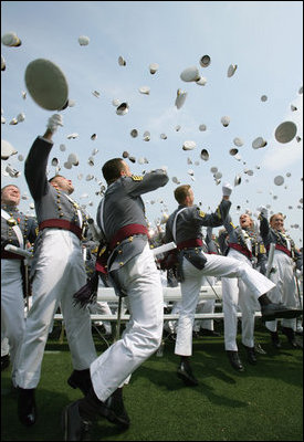 Graduates of the U.S. Military Academy toss their hats in celebration Saturday, May 26, 2007, following commencement ceremonies in West Point, N.Y.