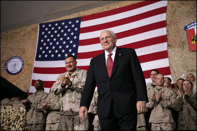 Vice President Dick Cheney participates in a rally for the troops at Bagram Air Base, Afghanistan Monday, Dec. 19, 2005.