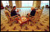 Vice President Dick Cheney talks privately with Egyptian President Hosni Mubarak in Sharm El-Sheikh, Egypt, March 13. "There is a close friendship between our two countries," said the Vice President at a joint press briefing later that day. "We have a common interest in assuring a stable, peaceful and prosperous future for all the people of the region."