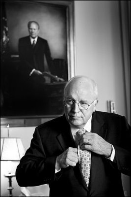 Vice President Dick Cheney stands under a portrait of President Gerald R. Ford at the U.S. Capitol December 7, 2006. The Vice President served as Deputy Chief of Staff and Chief of Staff during the Ford Administration.