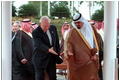 Vice President Dick Cheney and Crown Prince Abdullah of Saudi Arabia extend courtesies to each other as they enter the area where the two leaders will stand during an arrival ceremony in Jeddah, Saudi Arabia, March 16.
