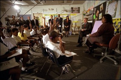 While reading stories to an elementary school class in Sarasota, Fla., President Bush learned of the terrorist attack in New York, Sept. 11, 2001.