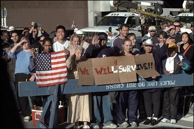 Survivors show their determination in New York City, Sept. 14, 2001. 