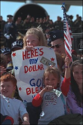 Children show their patriotism at Travis Air Force Base, Oct. 14, 2001.