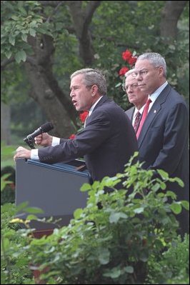 President Bush announces financial sanctions against terrorist networks, The Rose Garden, Sept. 24, 2001. 
