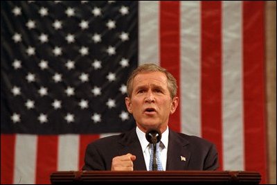 In a historic address to the nation and Congress on Sept. 20, 2001, President Bush pledges to defend America's freedom against the fear of terrorism. 