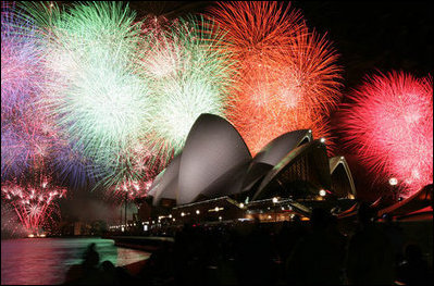 Fireworks burst over the Sydney Opera House Saturday, Sept, 7, 2007, during a dinner display in celebration of the opening of the Asian-Pacific Economic Cooperation summit.