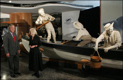 President George W. Bush joins Mary-Louise Williams, director of the Australian National Maritime Museum, during a visit Thursday, Sept. 6, 2007, in Sydney.
