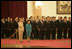 Laura Bush and Madame Liu, wife of President Hu Jintao of China, participate in the welcoming ceremony for President and Mrs. Bush Sunday, Nov. 20, 2005, at the Great Hall of the People in Beijing.