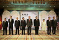President George W. Bush stands with ASEAN leaders Friday, Nov. 18, 2005, at the Chosun Westin Hotel in Busan, Korea, site of the 2005 APEC conference.