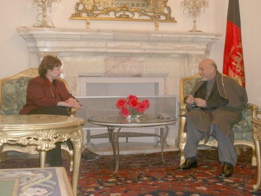  Agriculture Secretary Ann M. Veneman and President Hamid Karzai talked about USDA’s many efforts and programs, especially school feeding for Afghan children. USDA is now in its second year of supporting an Aga Khan Foundation project in the north of Afghanistan.