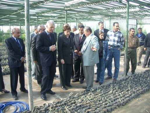 Agriculture Secretary Ann M. Veneman tours a nursery in Erbil, Iraq.