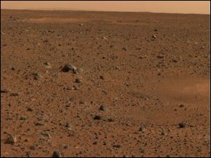 Martian Horizon. This is a portion of the first color image captured by the panoramic camera on the Mars Exploration Rover Spirit. Photo by NASA/JPL.