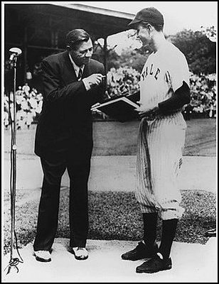 Yale student George H.W. Bush shakes the hand of the legendary Babe Ruth.
