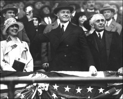 Although President Coolidge threw out the opening pitch, the real baseball fan was standing next to him. Grace Coolidge kept perfect scorecards of baseball games and stayed behind after the President made an early exit from the game.