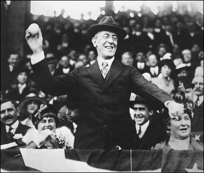President Wilson and Edith Galt made their first public appearance as an engaged couple at the second game of the World Series in Philadelphia. The following spring, Mrs. Wilson was at the President's side as he threw out the first pitch on opening day.