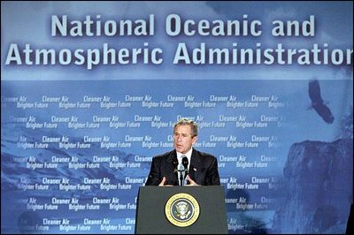 President George W. Bush speaks during a visit to the National Oceanic and Atmospheric Administration Feb. 14. 