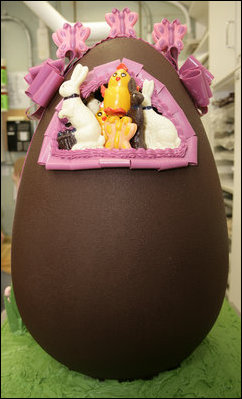 A large decorative chocolate Easter egg is seen Tuesday, April 3, 2007, being prepared for the annual White House Easter Egg Roll in the White House pastry kitchen. White House photo by Shealah Craighead 