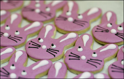 Bunny cookies, designed and prepared by White House pastry chefs, are seen Friday, April 5, 2007, prepared for the annual White House Easter Egg Roll. White House photo by Shealah Craighead 