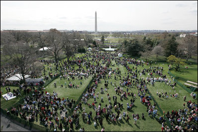 Some of the thousands of guests who attended the 2008 White House Easter Egg Roll are seen at festivities on the South Lawn of the White House Monday, March 24, 2008.
