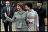 Mrs. Bush waves to members of the media and onlookers as she walks with Kiyoko Fukuda following a lunch and tea ceremony at Akasaka Palace Monday, February 18, 2002 in Tokyo. White House photo by Susan Sterner.