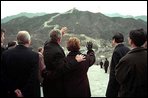  President Bush and Mrs. Bush tour the Great Wall of China, Friday, Feb. 22, in Badaling, China. President Richard Nixon visited the same Badaling area of the wall during his trip to China. "Thirty years ago, leaders of China and the United States acted together to put an end to mutual estrangement and open the gate for exchanges and cooperation between the two countries," said Chinese President Jiang of the historic trip. White House photo by Eric Draper.