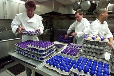 White House chefs prepare for the White House Easter Egg Roll by dying thousands of eggs for the young visitors March 29, 2002.