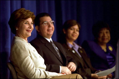 Laura Bush attends an event for the New Teacher Project in New Orleans, La., Feb. 19, 2003. White House photo by Susan Sterner.
