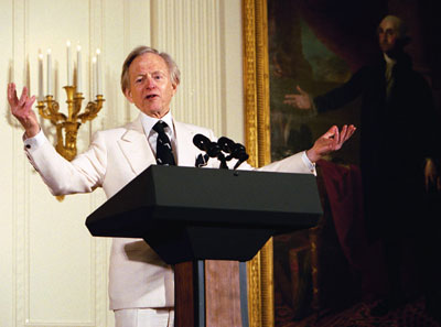 Author Tom Wolfe participates in the White House Salute to American Authors hosted by Laura Bush in the East Room Monday, March 22, 2004.