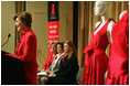 Laura Bush speaks about heart disease concerns and awareness at The Heart Truth event- The Red Dress 2005 Preview at the Time Life Building in New York Friday, Feb. 4, 2005. Also on stage with Mrs. Bush are Dr. Elizabeth Nabel, Director National Heart, Lung, and and Blood Institute, Dr. Anne Taylor and Duchess Sarah Ferguson.