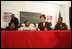 Laura Bush addresses young boys participating in the Passport to Manhood program taught by male staff members at the Germantown Boys and Girls Club Tuesday, Feb. 3, 2005 in Philadelphia. Passport to Manhood promotes and teaches responsibility through a series of classes for male club members ages 11-14.