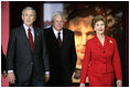 President George W. Bush, Laura Bush and U.S. House Speaker Dennis Hastert, R-Ill., tour the Abraham Lincoln Presidential Library and Museum in Springfield, Ill., Tuesday, April 19, 2005.