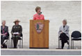 Laura Bush talks about America's national parks during a Junior Ranger campaign event at the Thomas Jefferson Memorial in Washington, D.C., April 21, 2005.