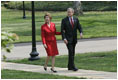 President and Laura Bush return to the White House after attending the dedication of the Abraham Lincoln Presidential Library and Museum Tuesday, April 19, 2005.