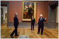 President and Mrs. Bush receive a tour of the Gilbert Stuart Exhibition at the National Gallery of Art from Earl "Rusty" Powell III, gallery director Monday, July 25, 2005, in Washington.