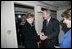 President and Mrs. Bush are greeted aboard Air Force One by Latvian President Vaira Vike-Freiberga after they arrived Friday, May 6, 2005, in Riga. The President and Mrs. Bush are on a four-day visit to Europe that will include stops in Latvia, the Netherlands, Georgia and Russia.