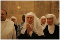 Benedictine nuns of the Church of the Resurrection at Abu Ghosh sing Psalm 150 in Hebrew during Laura Bush's tour of monastery in Abu Ghosh Israel, Monday, May 23, 2005.