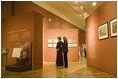 First Lady Laura Bush is lead by Dr. Louise Mirrer through a display of "Catherine Ferguson", part of the Slavery in New York exhibition currently running, after attending a New York History Makers Gala at the New York Historical Society in New York, NY, Tuesday, Nov. 8, 2005.