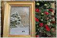 The painting by Jamie Wyeth that portrays a wintery White House as Barney, Miss Beazley and even, Willie the cat, is displayed in the East Room. The painting is the model for this year's White House Christmas Card.