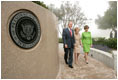 President George W. Bush, Nancy Reagan and Laura Bush tour the grounds of the Ronald Reagan Presidential Library in Simi Valley, Calif., where they attended ceremonies, Friday, Oct. 21, 2005 for the opening of the Air Force One Pavilion.